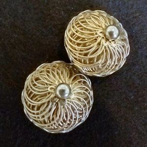 Golden Wire Knit Clip on Earrings